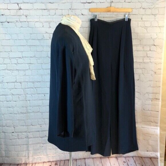 Vintage Ben de Lisi Pant Suit Blue Blazer Wide Leg Trousers Pants Size 8 - Picture 3 of 8